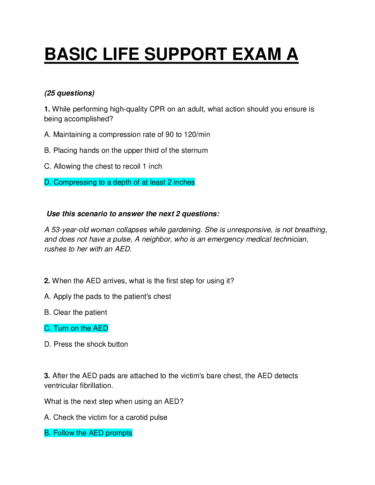 Preview image for BASIC LIFE EXAM. QUESTIONS WITH 100% CORRECT AND VERIFIED ANSWERS.